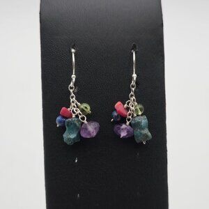 Sterling Silver Amethyst Coral Peridot And Stone Earrings A3912